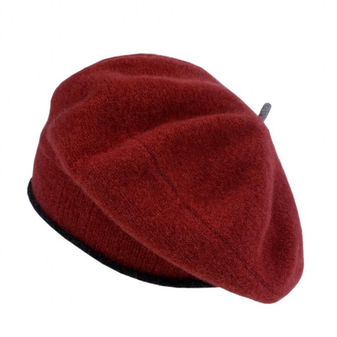 red beret with charcoal trim and light grey filial